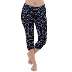 Lines And Dots Motif Geometric Seamless Pattern Lightweight Velour Capri Yoga Leggings by dflcprintsclothing