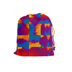 Gay Pride Rainbow Painted Abstract Squares Pattern Drawstring Pouch (large) by VernenInk