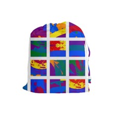 Gay Pride Rainbow Abstract Painted Squares Grid Drawstring Pouch (large) by VernenInk