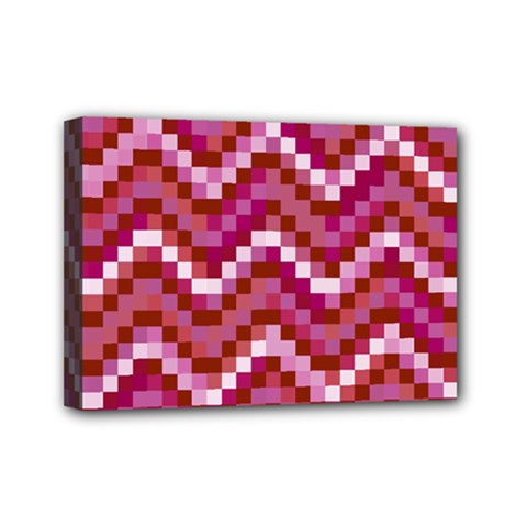 Lesbian Pride Pixellated Zigzag Stripes Mini Canvas 7  X 5  (stretched) by VernenInk