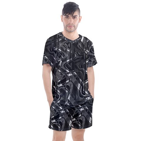 Black And White Intricate Geometric Print Men s Mesh Tee And Shorts Set by dflcprintsclothing