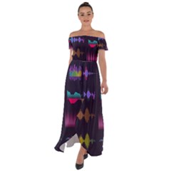 Colorful-sound-wave-set Off Shoulder Open Front Chiffon Dress by Vaneshart