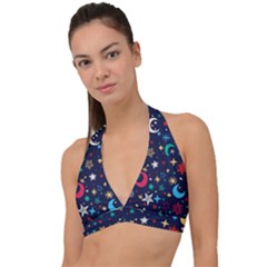Colorful-background-moons-stars Halter Plunge Bikini Top by Vaneshart