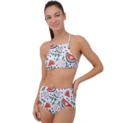 Seamless-vector-pattern-with-watermelons-mint High Waist Tankini Set by Vaneshart