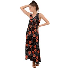 Seamless-vector-pattern-with-watermelons-hearts-mint V-neck Chiffon Maxi Dress by Vaneshart