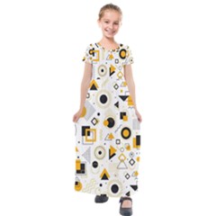 Flat-geometric-shapes-background Kids  Short Sleeve Maxi Dress by Vaneshart