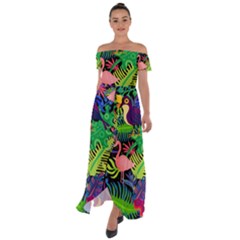 Tropical-exotic-colors-seamless-pattern Off Shoulder Open Front Chiffon Dress by Vaneshart