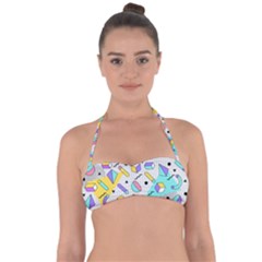 Tridimensional-pastel-shapes-background-memphis-style Halter Bandeau Bikini Top by Vaneshart