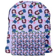 Goth Girl In Blue Dress Lilac Pattern Giant Full Print Backpack by snowwhitegirl