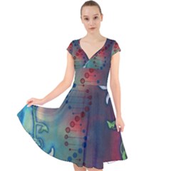 Flower Dna Cap Sleeve Front Wrap Midi Dress by RobLilly