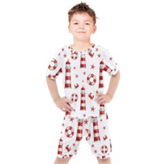 Nautical Seamless Pattern Kids  Tee And Shorts Set by BangZart