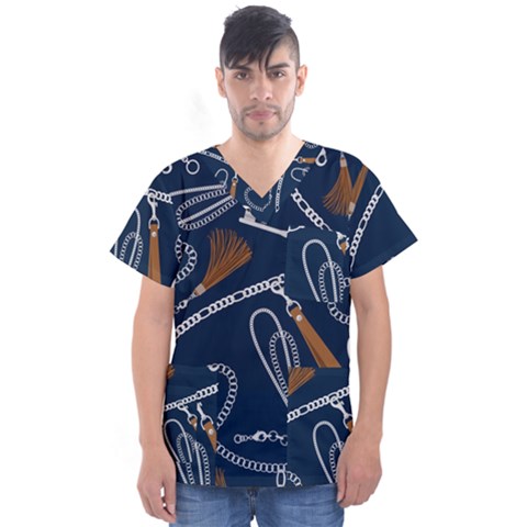 Chains Seamless Pattern Men s V-neck Scrub Top by BangZart