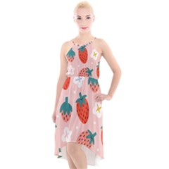 Strawberry Seamless Pattern High-low Halter Chiffon Dress  by BangZart