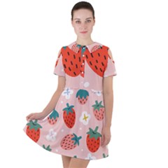 Strawberry Seamless Pattern Short Sleeve Shoulder Cut Out Dress  by BangZart