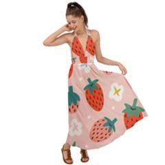 Strawberry Seamless Pattern Backless Maxi Beach Dress by BangZart