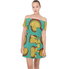 Taco Drawing Background Mexican Fast Food Pattern Off Shoulder Chiffon Dress by BangZart
