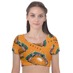 Seamless Pattern With Taco Velvet Short Sleeve Crop Top  by BangZart