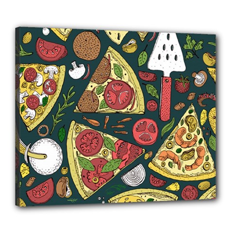 Vector Seamless Pizza Slice Pattern Hand Drawn Pizza Illustration Great Background Canvas 24  X 20  (stretched) by BangZart