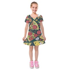 Vector Seamless Pizza Slice Pattern Hand Drawn Pizza Illustration Great Background Kids  Short Sleeve Velvet Dress by BangZart