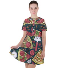 Vector Seamless Pizza Slice Pattern Hand Drawn Pizza Illustration Great Background Short Sleeve Shoulder Cut Out Dress  by BangZart