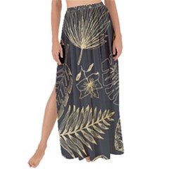 Elegant Pattern With Golden Tropical Leaves Maxi Chiffon Tie-up Sarong by BangZart