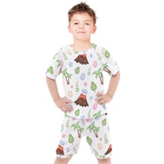 Cute Palm Volcano Seamless Pattern Kids  Tee And Shorts Set by BangZart