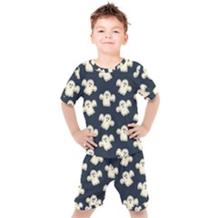 Hand Drawn Ghost Pattern Kids  Tee And Shorts Set by BangZart