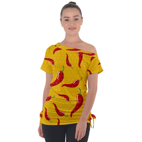 Chili Vegetable Pattern Background Tie-up Tee by BangZart