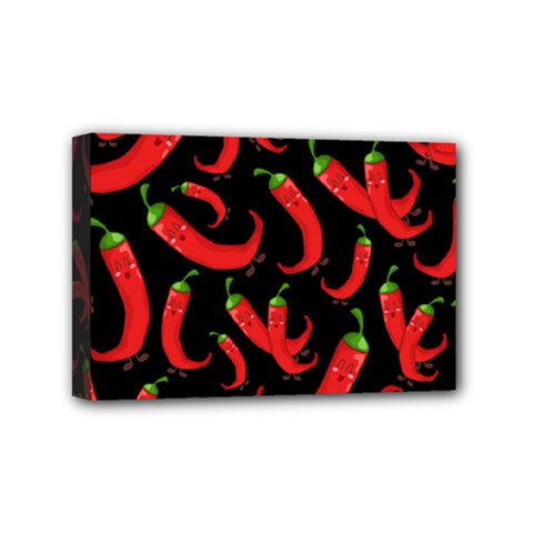 Seamless Vector Pattern Hot Red Chili Papper Black Background Mini Canvas 6  X 4  (stretched) by BangZart
