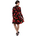 Seamless vector pattern hot red chili papper black background Long Sleeve Chiffon Shirt Dress View2