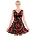 Seamless vector pattern hot red chili papper black background V-Neck Sleeveless Dress View1