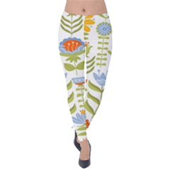 Seamless Pattern With Various Flowers Leaves Folk Motif Velvet Leggings by BangZart