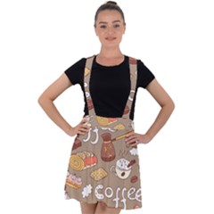 Vector Seamless Pattern With Doodle Coffee Equipment Velvet Suspender Skater Skirt by BangZart