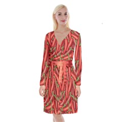 Seamless Chili Pepper Pattern Long Sleeve Velvet Front Wrap Dress by BangZart
