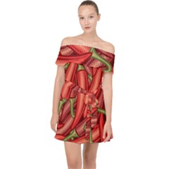 Seamless Chili Pepper Pattern Off Shoulder Chiffon Dress by BangZart