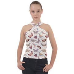 Pattern With Butterflies Moths Cross Neck Velour Top by BangZart