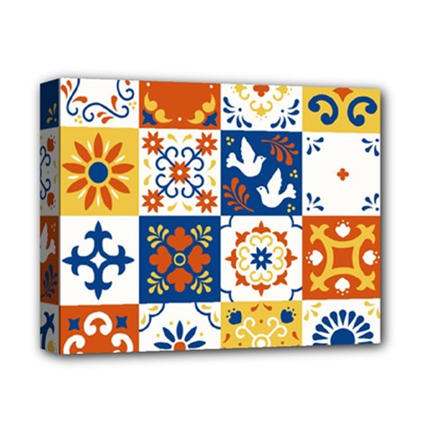 Mexican Talavera Pattern Ceramic Tiles With Flower Leaves Bird Ornaments Traditional Majolica Style Deluxe Canvas 14  X 11  (stretched) by BangZart