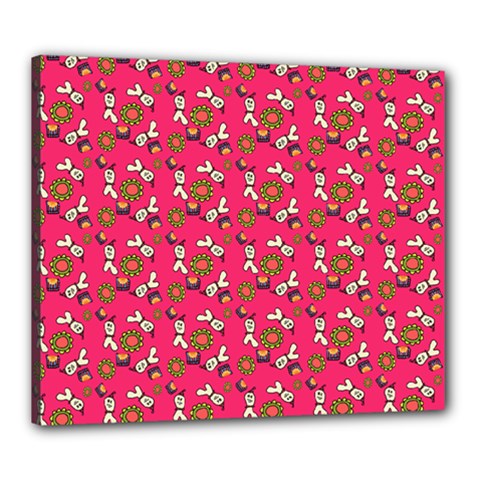 Clown Ghost Pattern Pink Canvas 24  X 20  (stretched) by snowwhitegirl