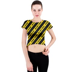 Warning Colors Yellow And Black - Police No Entrance 2 Crew Neck Crop Top by DinzDas