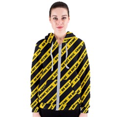 Warning Colors Yellow And Black - Police No Entrance 2 Women s Zipper Hoodie by DinzDas