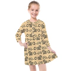 Inka Cultur Animal - Animals And Occult Religion Kids  Quarter Sleeve Shirt Dress by DinzDas