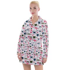 Adorable Seamless Cat Head Pattern01 Women s Long Sleeve Casual Dress by TastefulDesigns