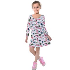 Adorable Seamless Cat Head Pattern01 Kids  Long Sleeve Velvet Dress by TastefulDesigns