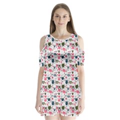 Adorable Seamless Cat Head Pattern01 Shoulder Cutout Velvet One Piece by TastefulDesigns