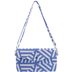 Geometric Blue And White Lines, Stripes Pattern Removable Strap Clutch Bag by Casemiro