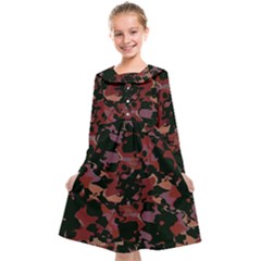 Red Dark Camo Abstract Print Kids  Midi Sailor Dress by dflcprintsclothing