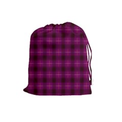 Dark Purple, Violet Tartan, Buffalo Plaid Like Pattern Drawstring Pouch (large) by Casemiro