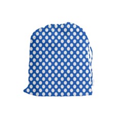 Pastel Blue, White Polka Dots Pattern, Retro, Classic Dotted Theme Drawstring Pouch (large) by Casemiro