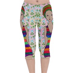 Tan Swimmer Flowerwall Velvet Capri Leggings  by snowwhitegirl
