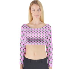 Headphones Girl Pink Long Sleeve Crop Top by snowwhitegirl